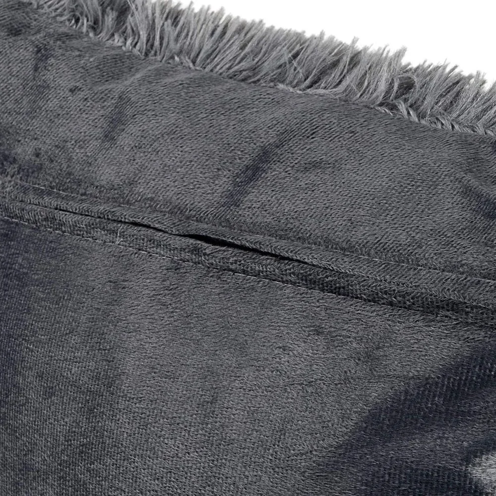 Deep Gray Luxury Furry Soft Adorable Trendy Pompom Throw Pillow Decor Cover Set